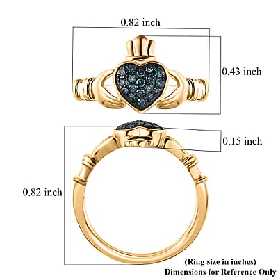 Venice Blue Diamond 12-I3 Claddagh Ring in Vermeil Yellow Gold Over Sterling Silver (Size 10.0) 0.15 ctw