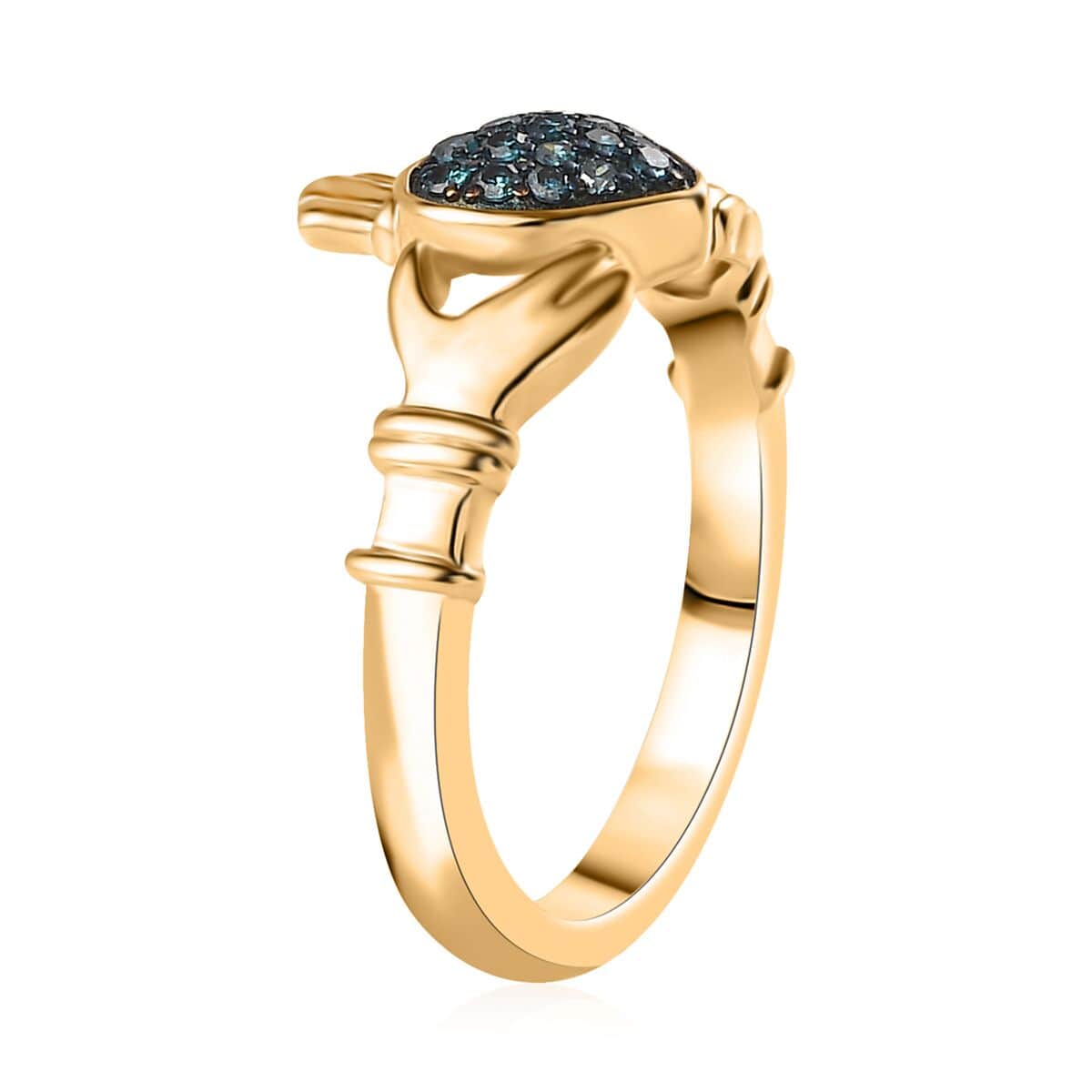 Venice Blue Diamond 12-I3 Claddagh Ring in Vermeil Yellow Gold Over Sterling Silver (Size 8.0) 0.15 ctw image number 3