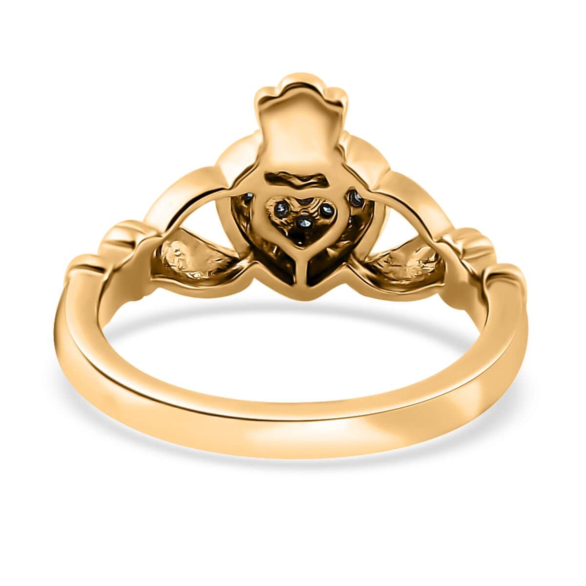 Venice Blue Diamond 12-I3 Claddagh Ring in Vermeil Yellow Gold Over Sterling Silver (Size 8.0) 0.15 ctw image number 4