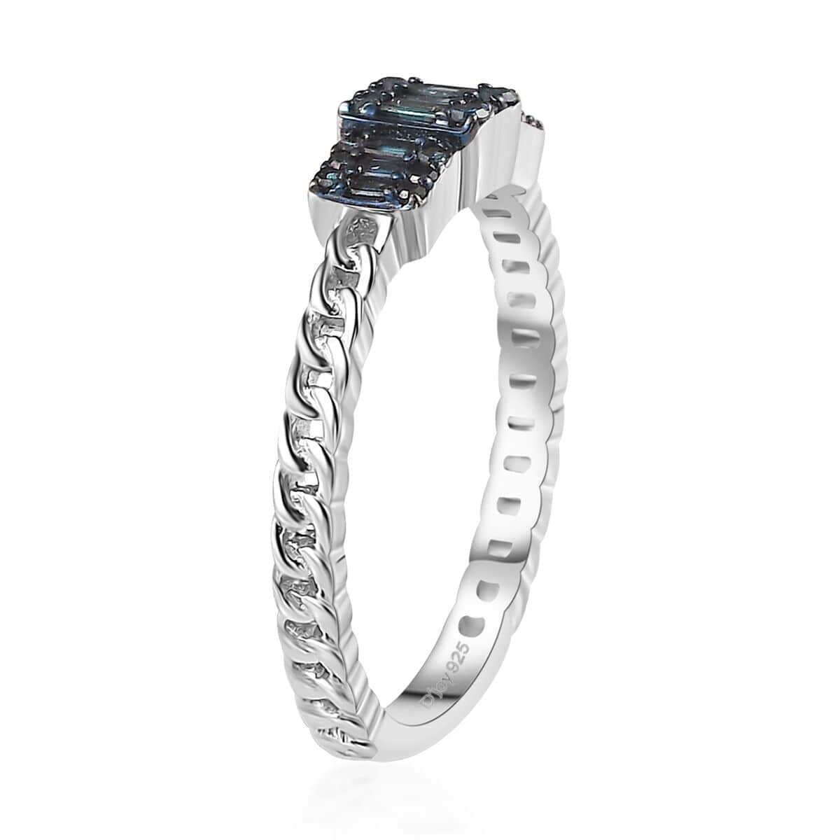 Venice Blue Diamond (12-I3) Cluster Ring in Platinum Over Sterling Silver (Size 10.0) 0.25 ctw image number 3
