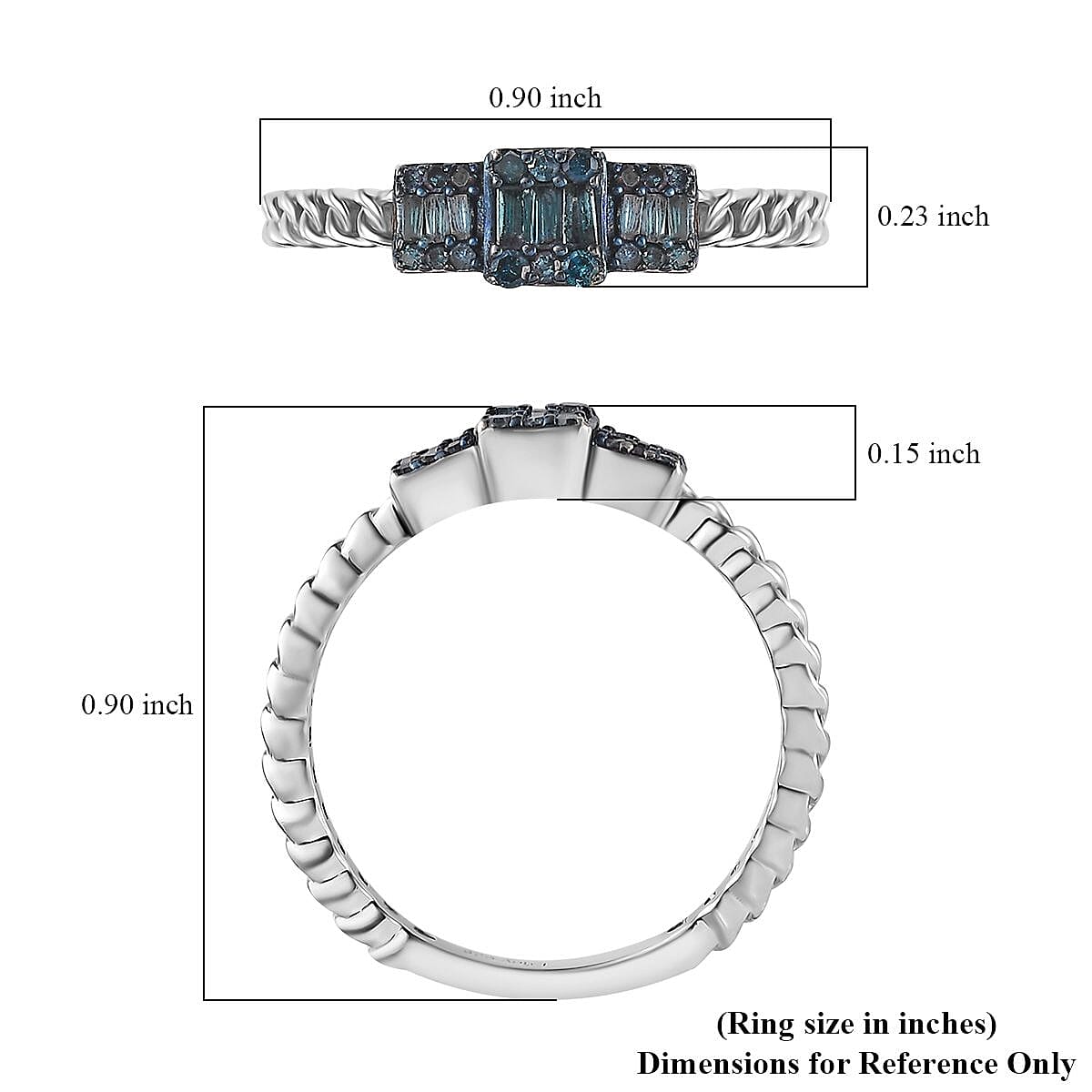 Venice Blue Diamond 12-I3 Ring in Platinum Over Sterling Silver (Size 10.0) 0.25 ctw