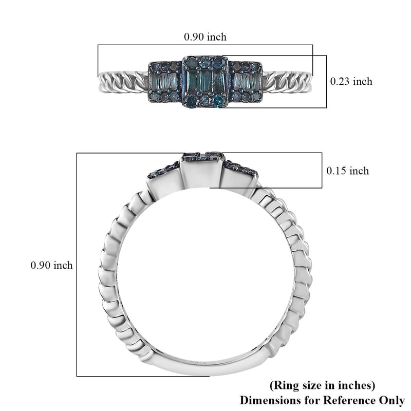 Venice Blue Diamond 12-I3 Ring in Platinum Over Sterling Silver (Size 10.0) 0.25 ctw