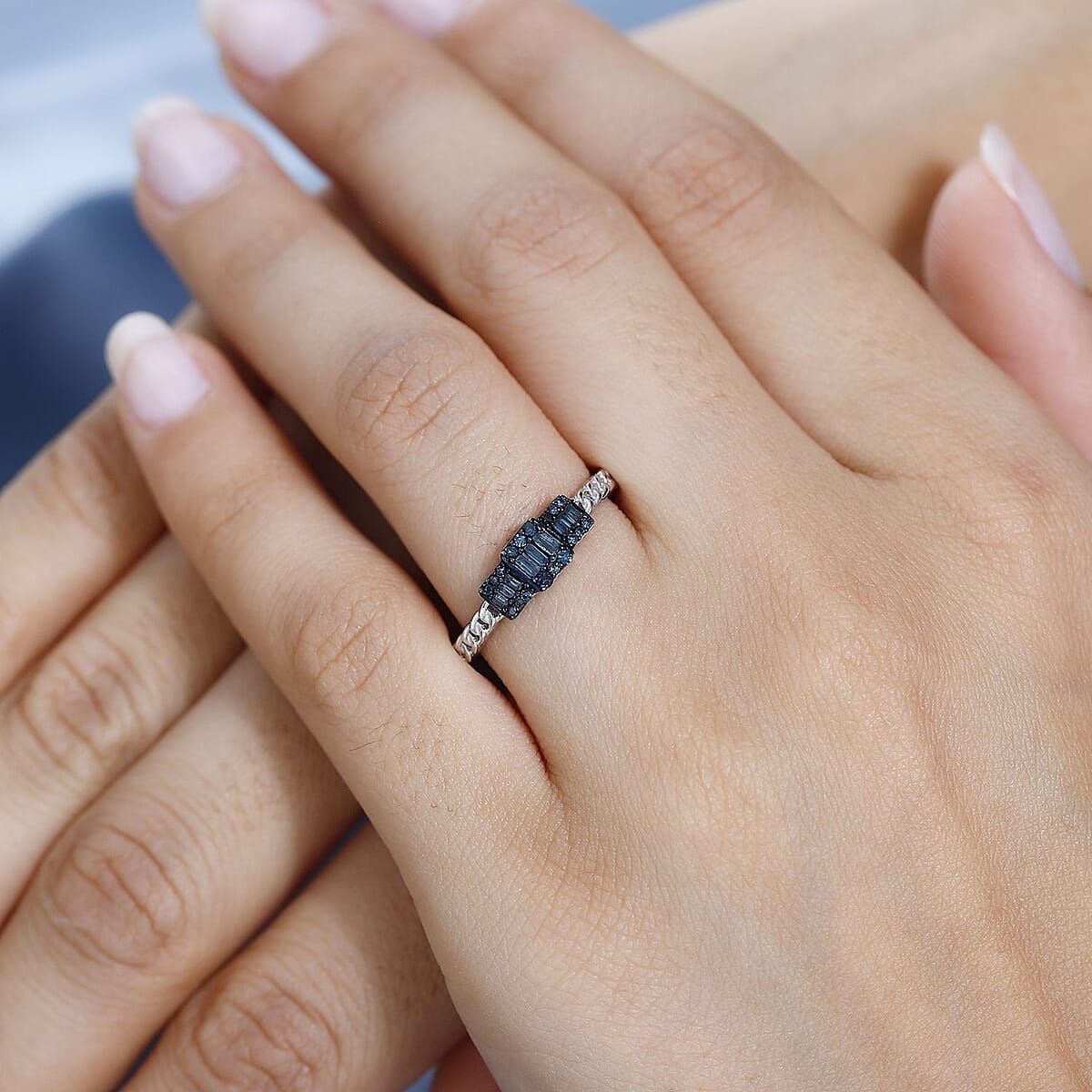 Venice Blue Diamond 12-I3 Ring in Platinum Over Sterling Silver (Size 6.0) 0.25 ctw image number 2