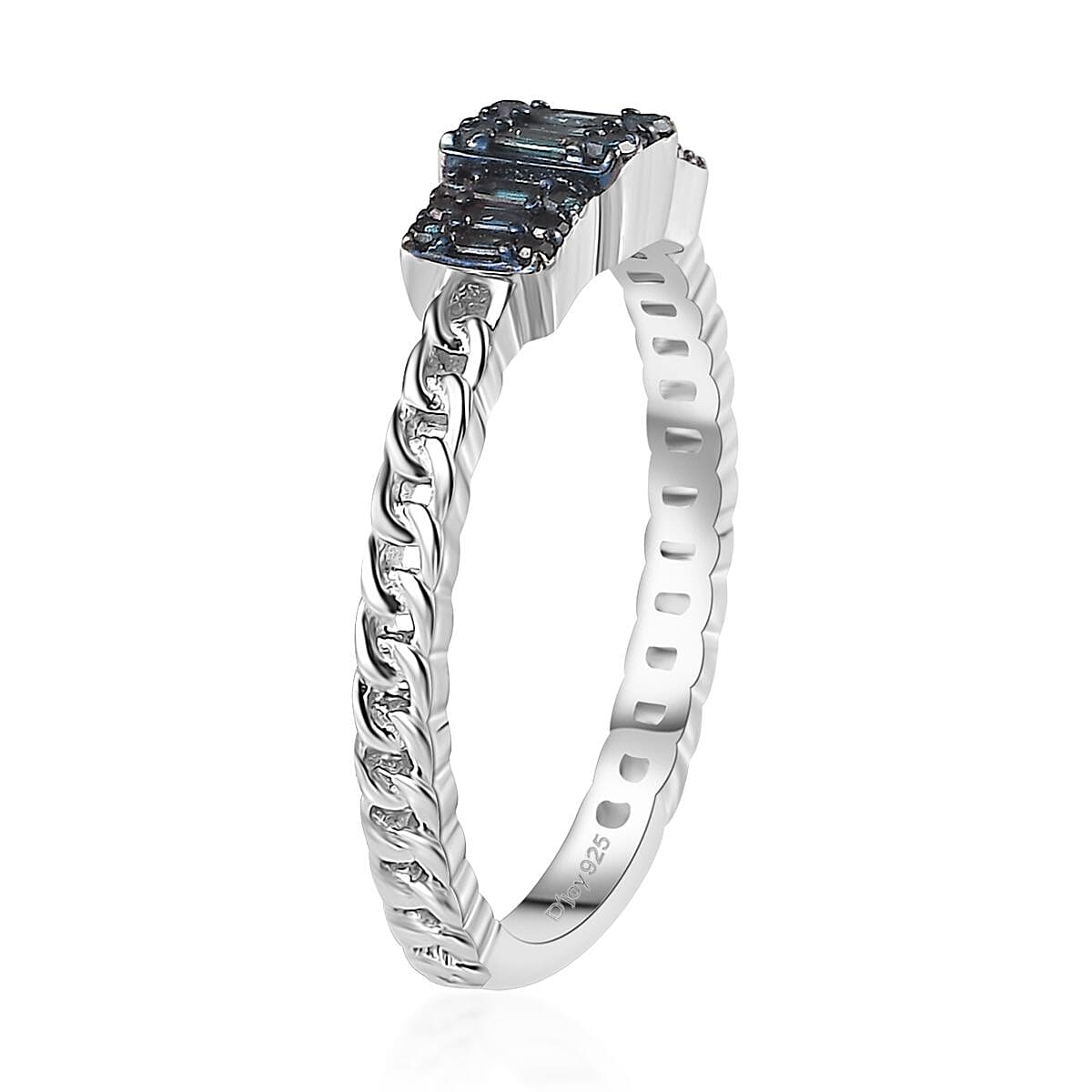 Venice Blue Diamond 12-I3 Ring in Platinum Over Sterling Silver (Size 6.0) 0.25 ctw image number 3