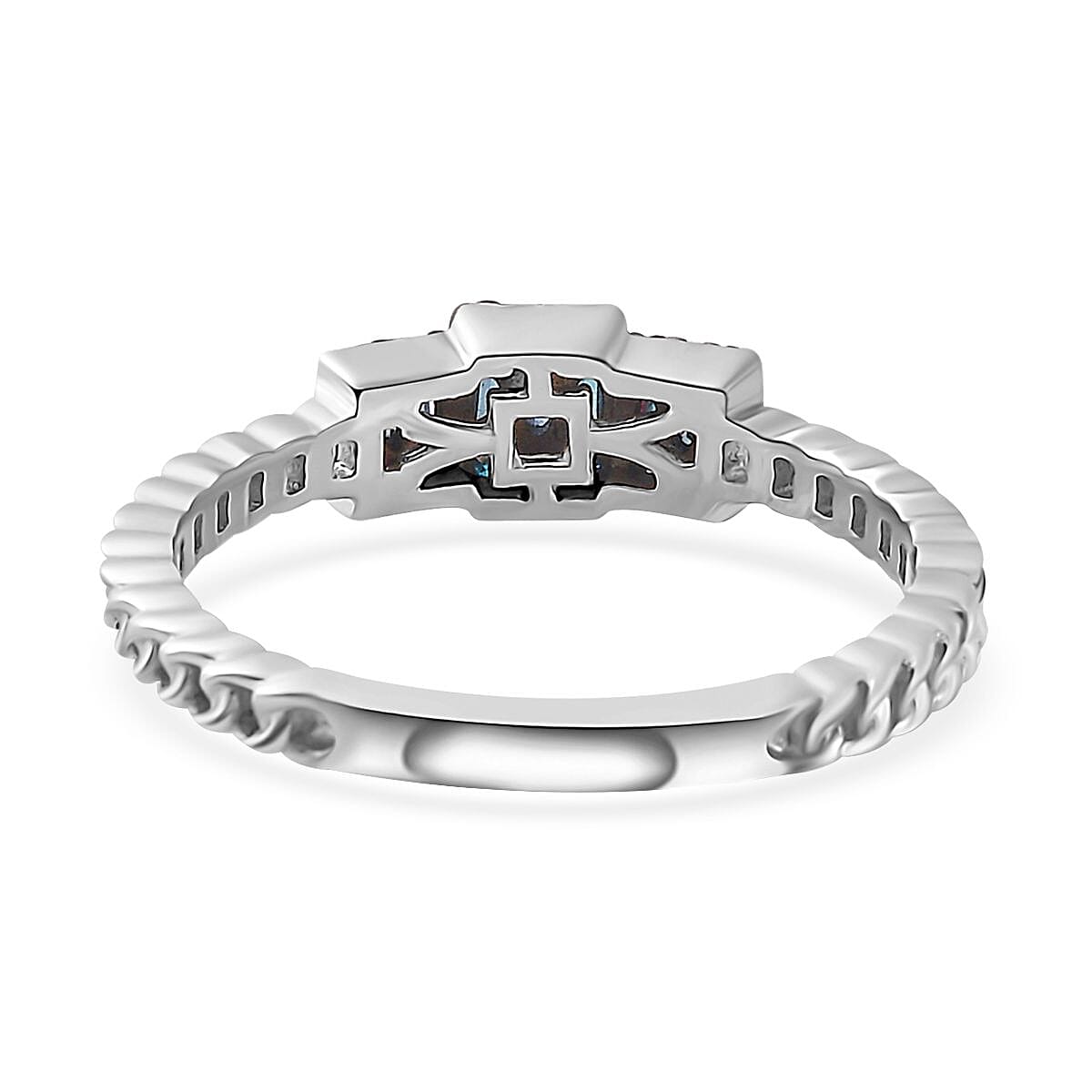 Venice Blue Diamond 12-I3 Ring in Platinum Over Sterling Silver (Size 6.0) 0.25 ctw image number 4