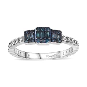 Venice Blue Diamond 12-I3 Ring in Platinum Over Sterling Silver (Size 7.0) 0.25 ctw