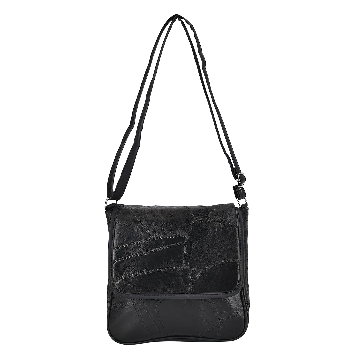 Black Patchwork Sheep Leather Crossbody Bag