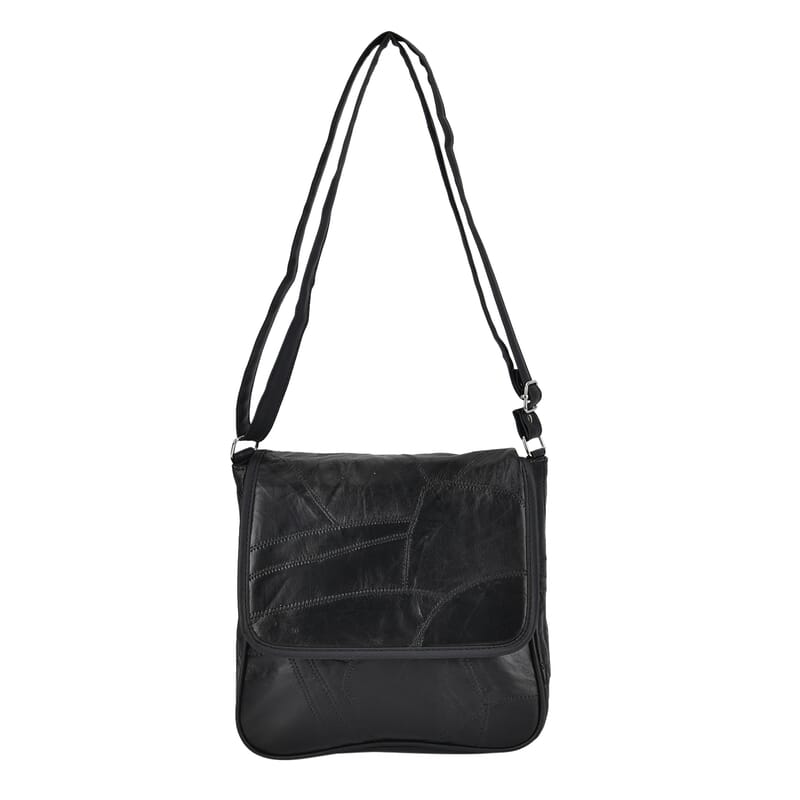 Black Patchwork Sheep Leather Crossbody Bag