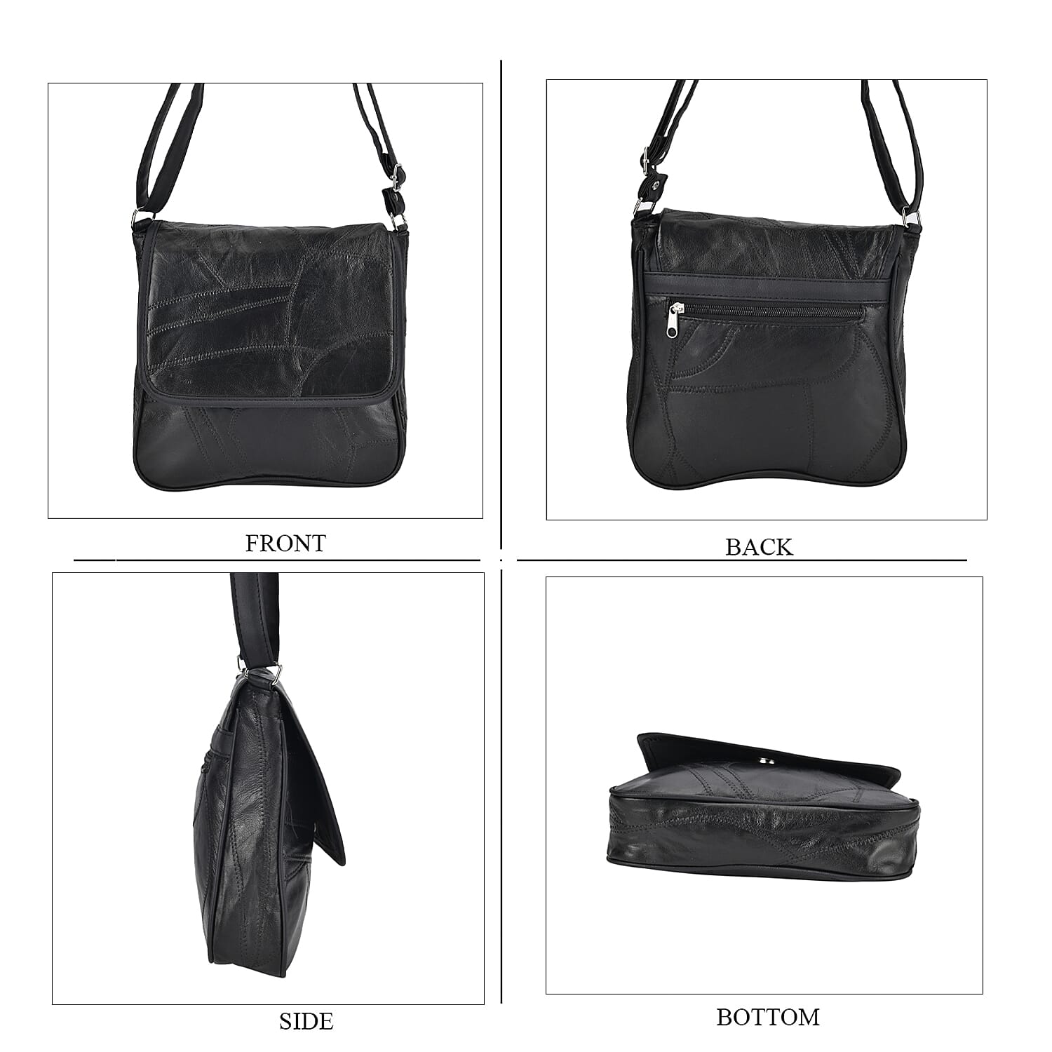 Black Patchwork Sheep Leather Crossbody Bag