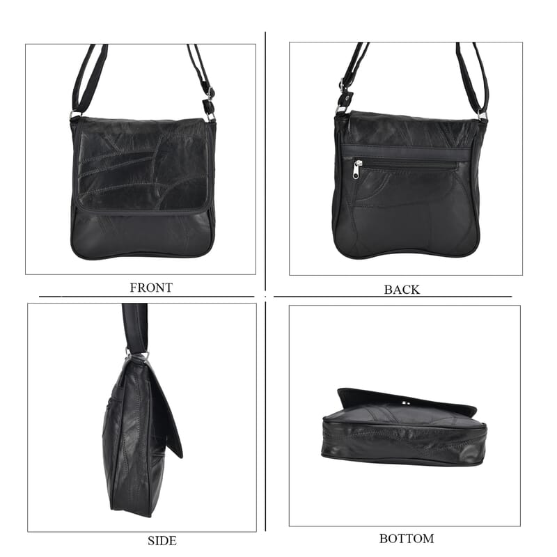 Black Patchwork Sheep Leather Crossbody Bag