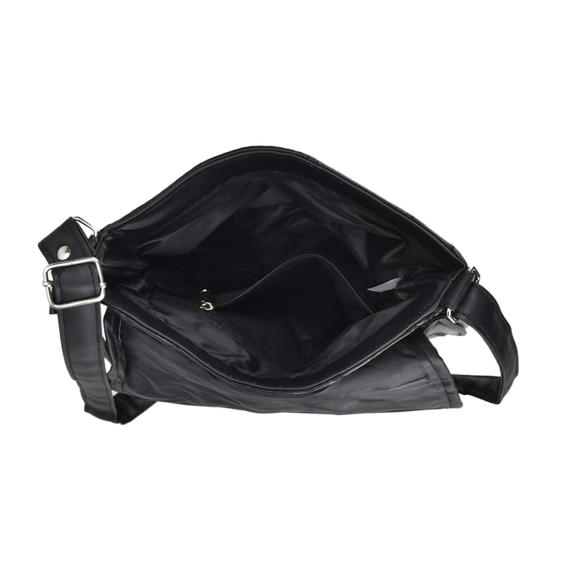 Black Patchwork Sheep Leather Crossbody Bag