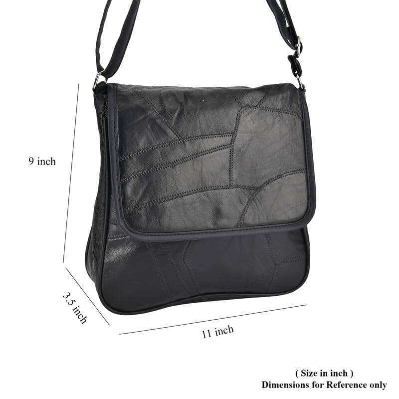 Black Patchwork Sheep Leather Crossbody Bag