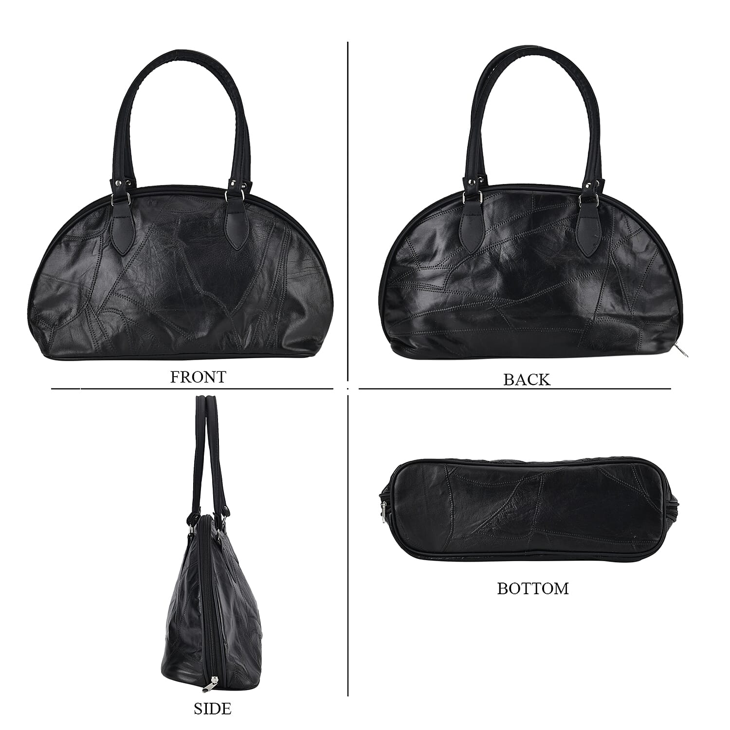 Black Patchwork Sheep Leather Half-Moon Shoulder Bag