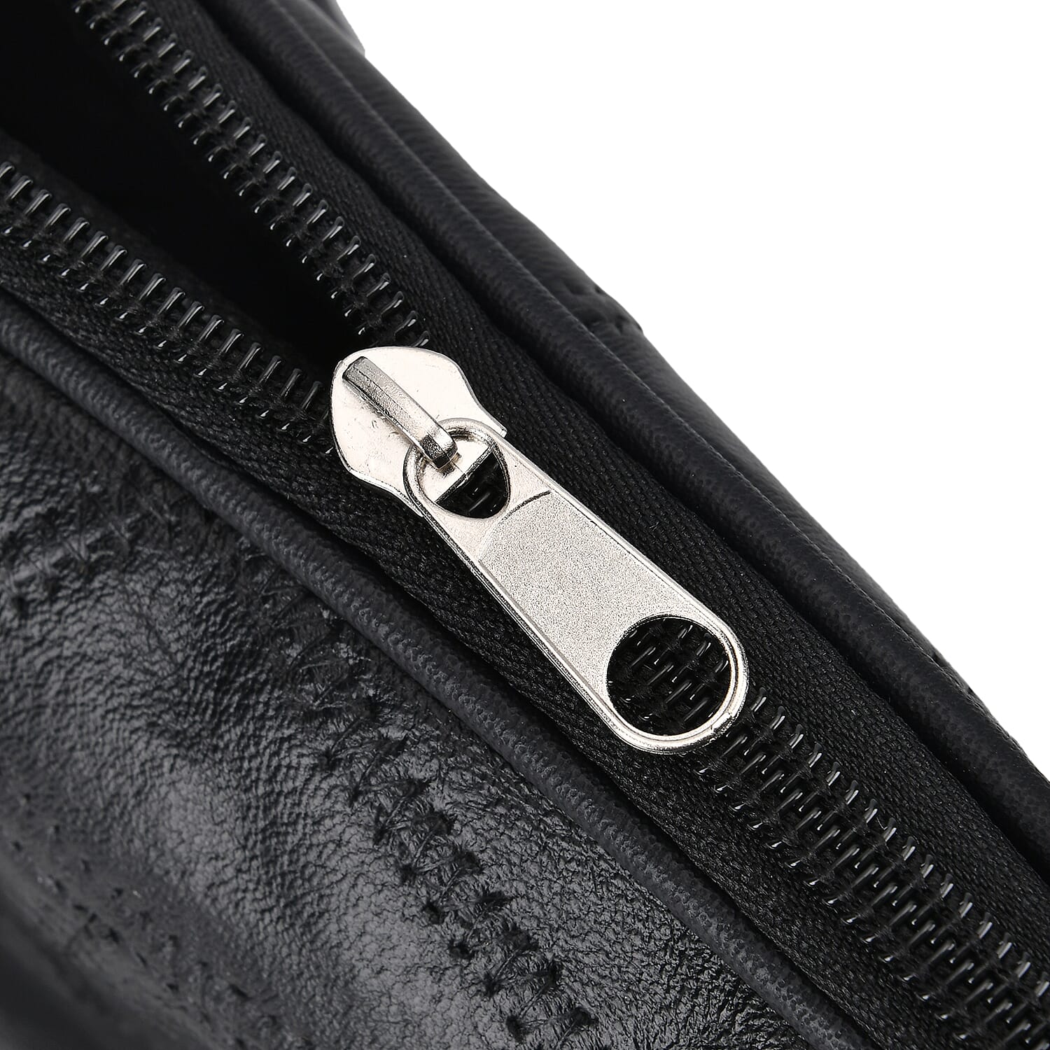 Black Patchwork Sheep Leather Half-Moon Shoulder Bag