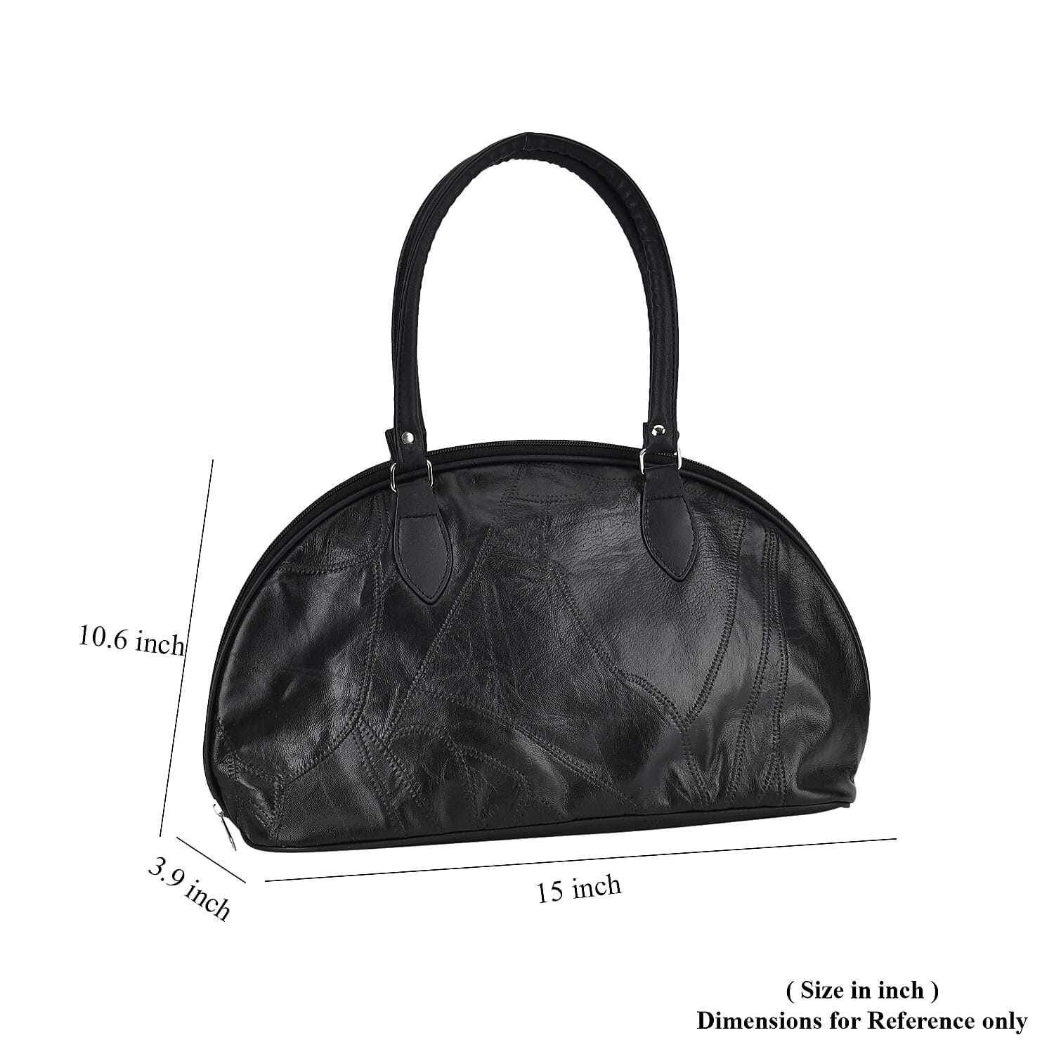 Black Patchwork Sheep Leather Half-Moon Shoulder Bag