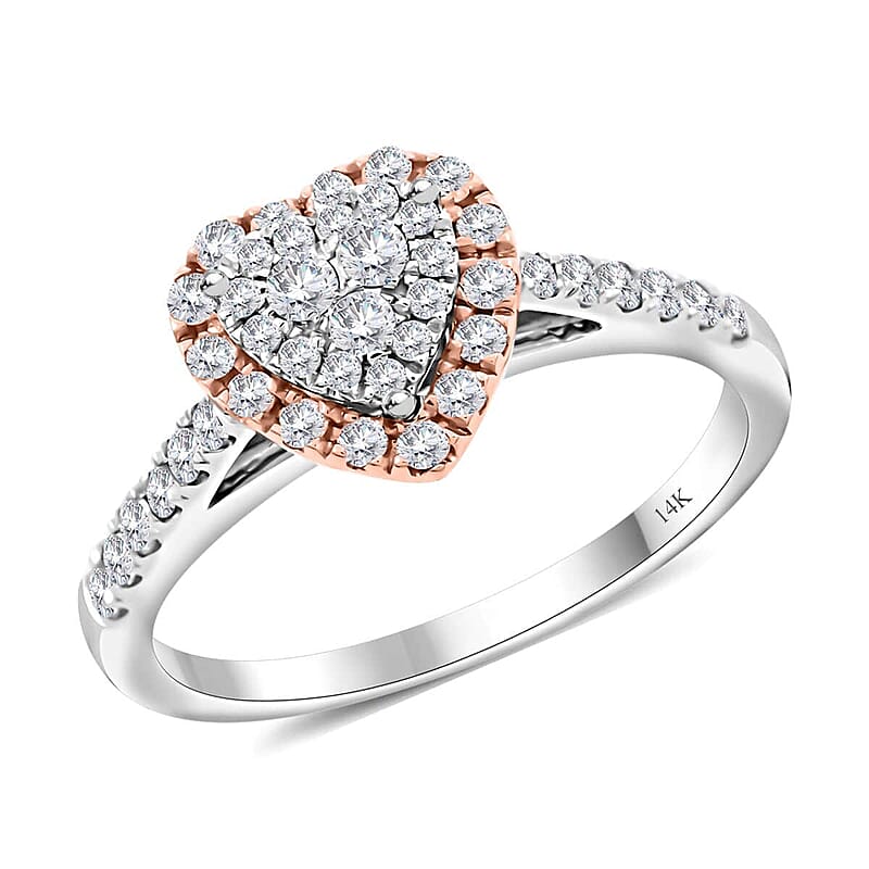 14K White and Rose Gold Diamond G-H I1 Heart Ring (Size 7.0) 0.50 ctw