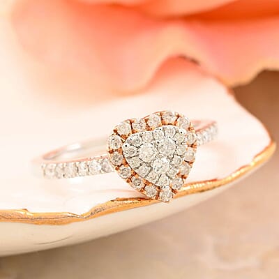 14K White and Rose Gold Diamond G-H I1 Heart Ring (Size 7.0) 0.50 ctw