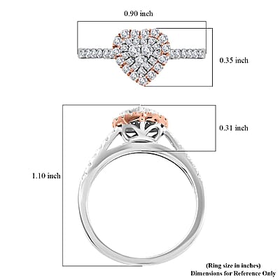 14K White and Rose Gold Diamond G-H I1 Heart Ring (Size 7.0) 0.50 ctw