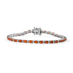 Crimson Fire Opal and White Zircon Bracelet in Platinum Over Sterling Silver (7.25 In) 4.60 ctw