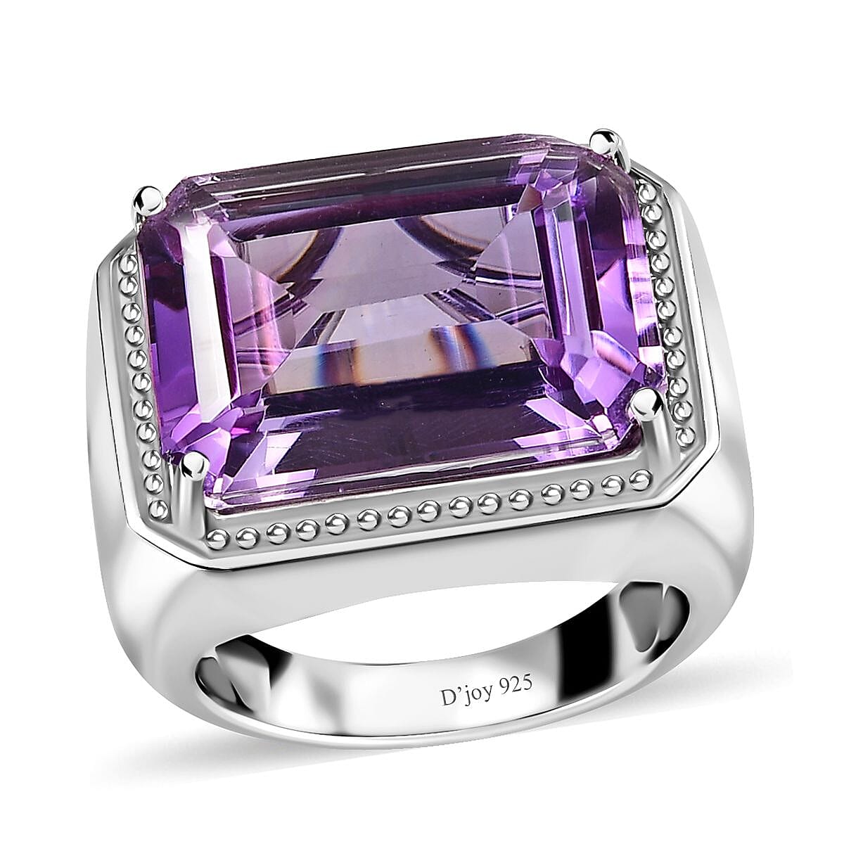 Premium Rose De France Amethyst Men's Ring in Platinum Over Sterling Silver (Size 10.0) 20.00 ctw