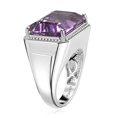 Premium Rose De France Amethyst Men's Ring in Platinum Over Sterling Silver (Size 10.0) 20.00 ctw