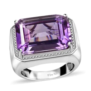 Premium Rose De France Amethyst Men's Ring in Platinum Over Sterling Silver (Size 12.0) 20.00 ctw