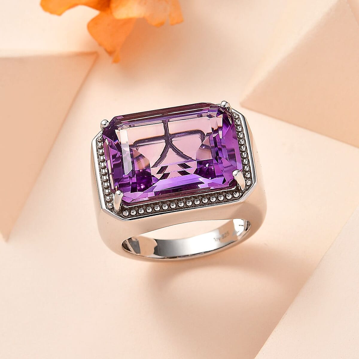 Premium Rose De France Amethyst Men's Ring in Platinum Over Sterling Silver (Size 13.0) 20.00 ctw image number 1