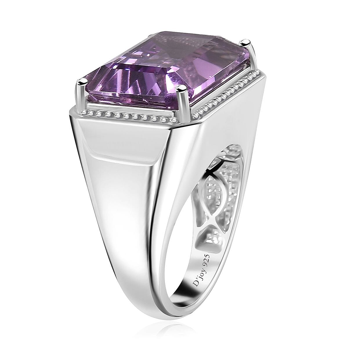 Premium Rose De France Amethyst Men's Ring in Platinum Over Sterling Silver (Size 13.0) 20.00 ctw image number 4