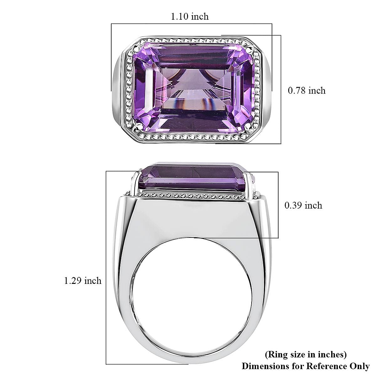Premium Rose De France Amethyst Men's Ring in Platinum Over Sterling Silver (Size 13.0) 20.00 ctw image number 6