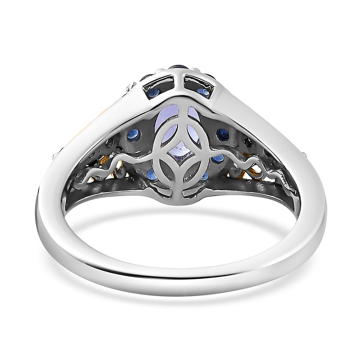 Tanzanite and Kanchanaburi Blue Sapphire Halo Ring in Vermeil YG and Platinum Over Sterling Silver (Size 10.0) 1.40 ctw