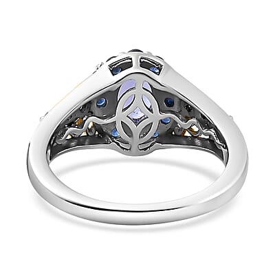 Tanzanite and Kanchanaburi Blue Sapphire Halo Ring in Vermeil YG and Platinum Over Sterling Silver (Size 10.0) 1.40 ctw