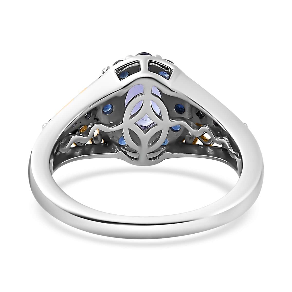 Tanzanite and Kanchanaburi Blue Sapphire Halo Ring in Vermeil YG and Platinum Over Sterling Silver (Size 10.0) 1.40 ctw image number 4