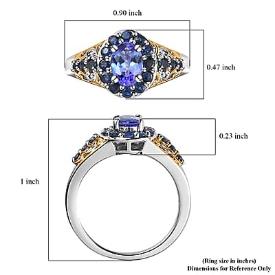 Tanzanite and Kanchanaburi Blue Sapphire Halo Ring in Vermeil YG and Platinum Over Sterling Silver (Size 10.0) 1.40 ctw