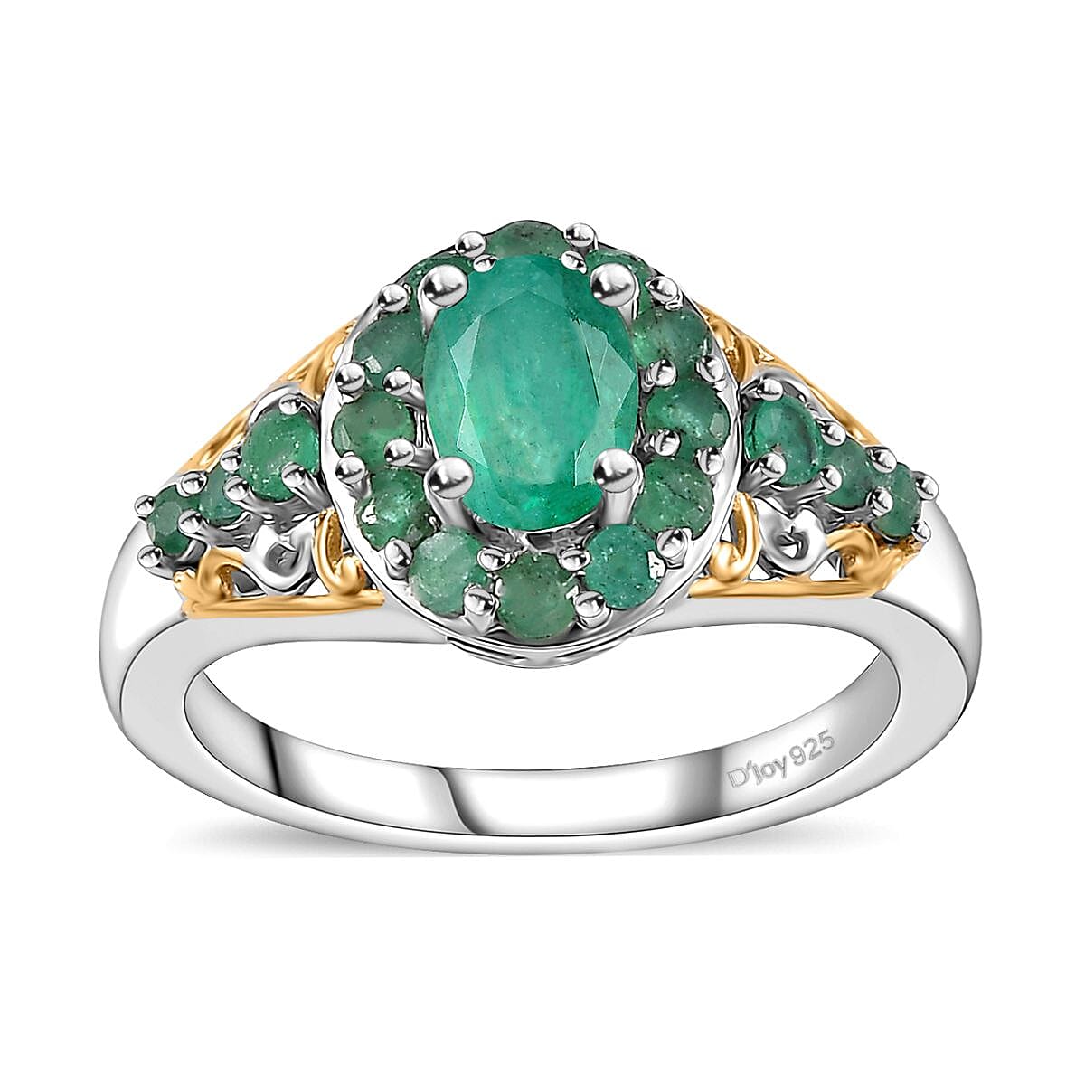Kagem Zambian Emerald Halo Ring in Vermeil YG and Platinum Over Sterling Silver (Size 7.0) 1.35 ctw image number 0