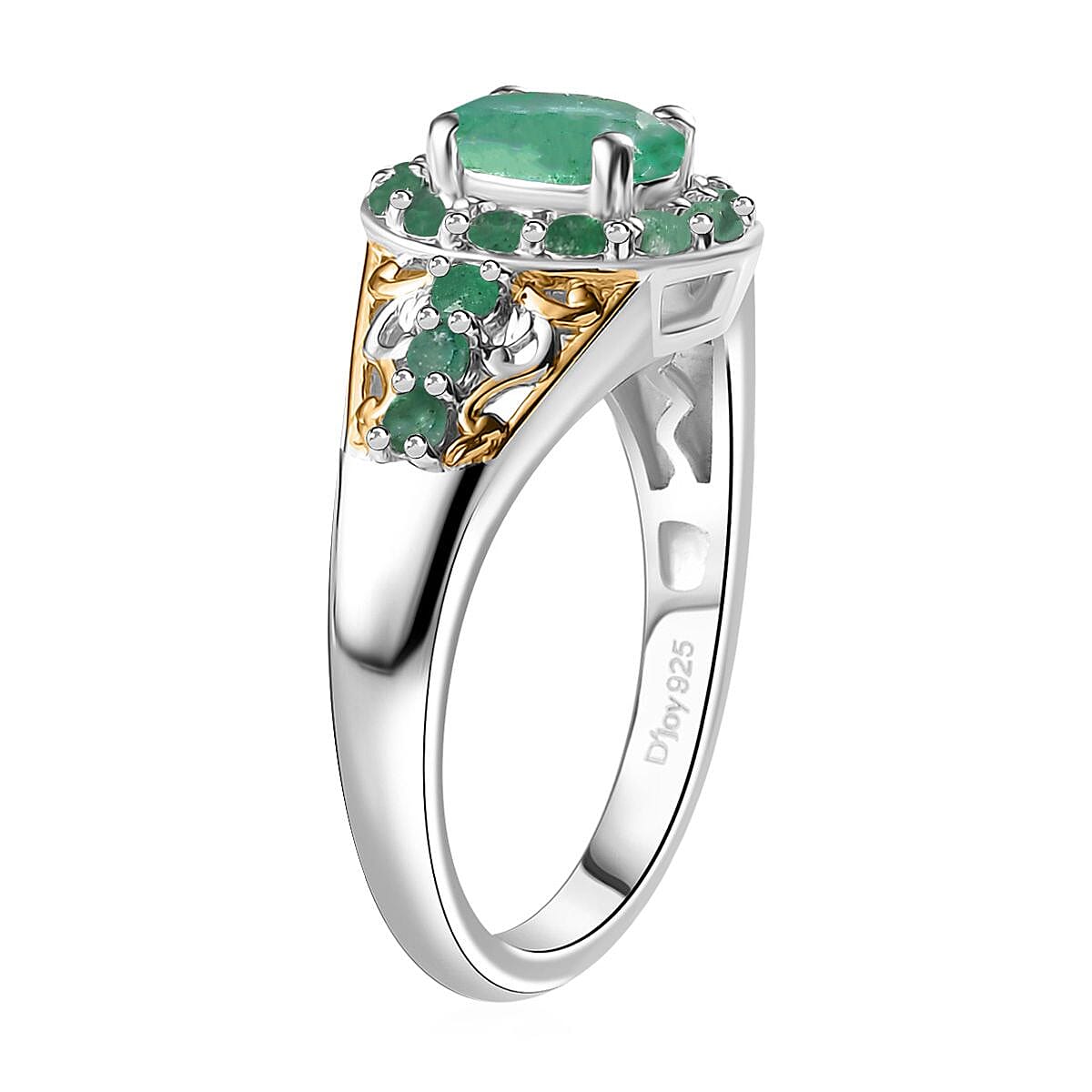 Kagem Zambian Emerald Halo Ring in Vermeil YG and Platinum Over Sterling Silver (Size 7.0) 1.35 ctw image number 3
