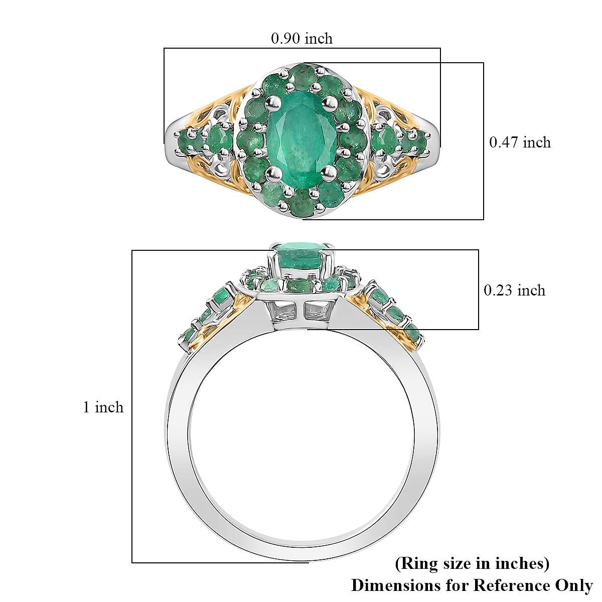 Kagem Zambian Emerald Halo Ring in Vermeil YG and Platinum Over Sterling Silver (Size 7.0) 1.35 ctw image number 5