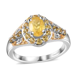 Madagascar Yellow Sapphire Halo Ring in Vermeil YG and Platinum Over Sterling Silver (Size 8.0) 1.70 ctw