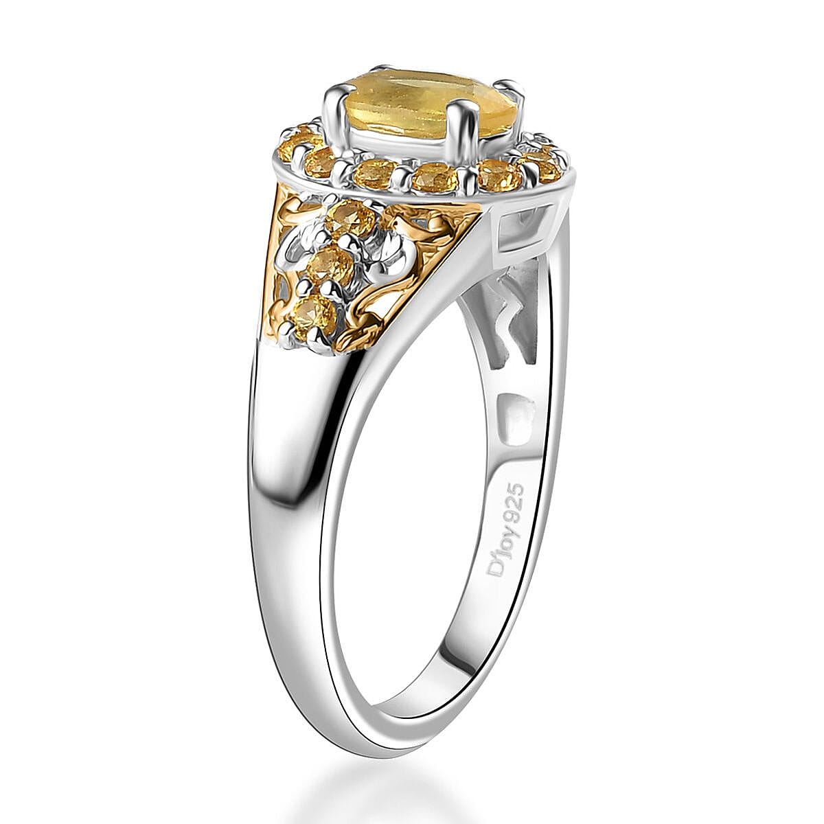 Madagascar Yellow Sapphire Halo Ring in Vermeil YG and Platinum Over Sterling Silver (Size 9.0) 1.70 ctw image number 3