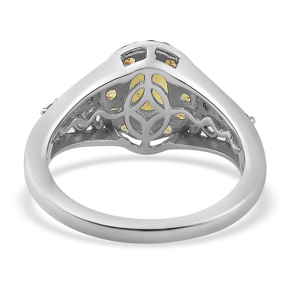 Madagascar Yellow Sapphire Halo Ring in Vermeil YG and Platinum Over Sterling Silver (Size 9.0) 1.70 ctw image number 4