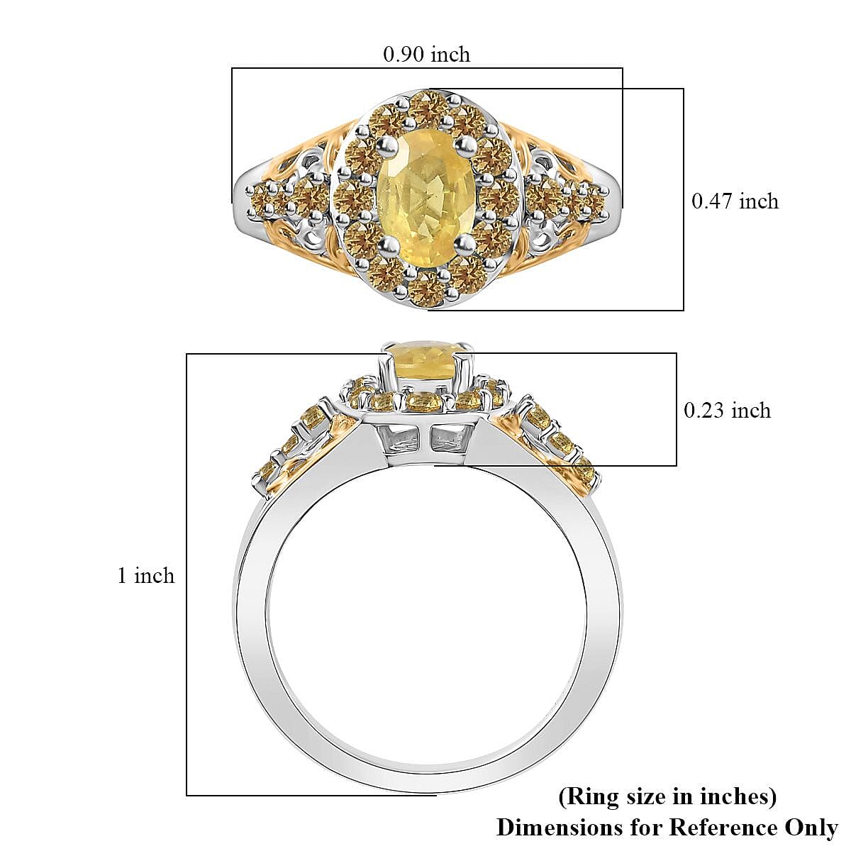 Madagascar Yellow Sapphire Halo Ring in Vermeil YG and Platinum Over Sterling Silver (Size 9.0) 1.70 ctw image number 5