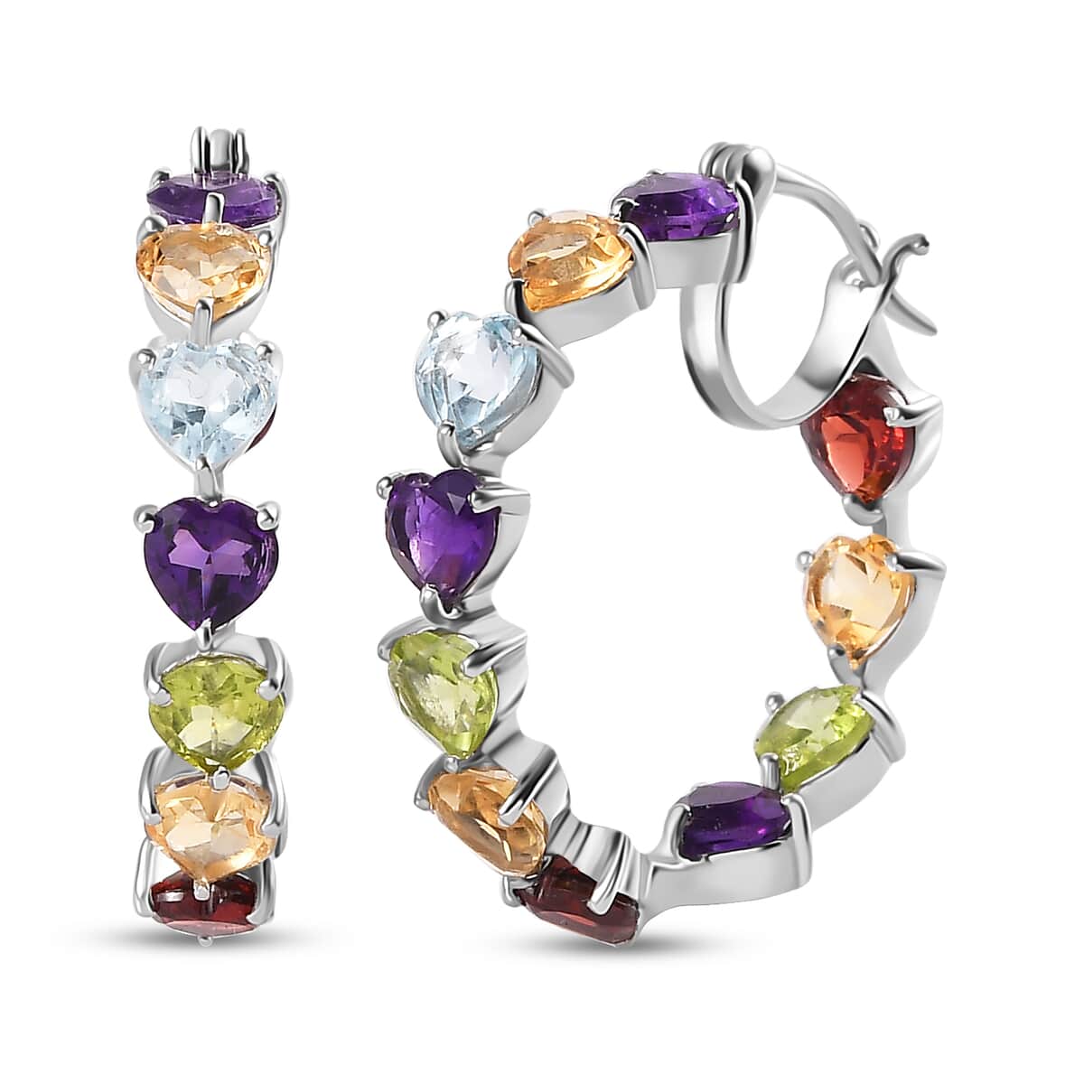 Multi Gemstone Inside Out Hoop Earrings in Platinum Over Sterling Silver 10.60 ctw image number 0
