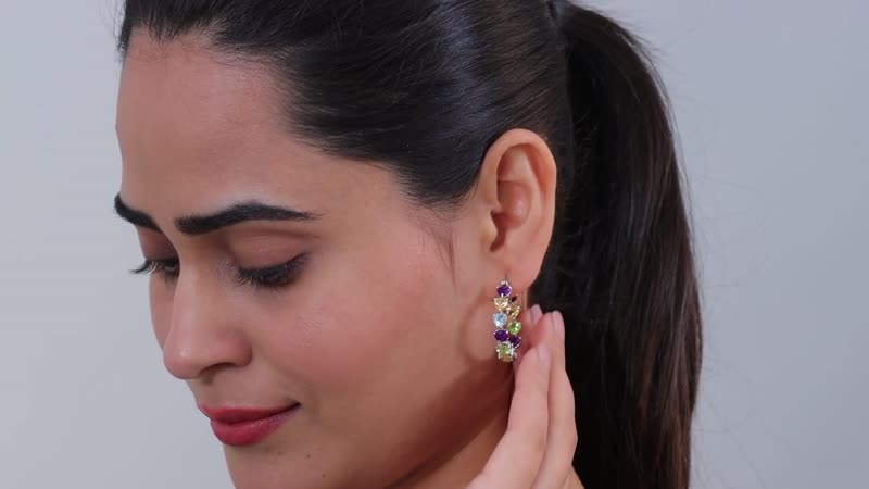 D'Joy Multi Gemstone Inside Out Hoop Earrings in Platinum Over Sterling Silver 10.60 ctw
