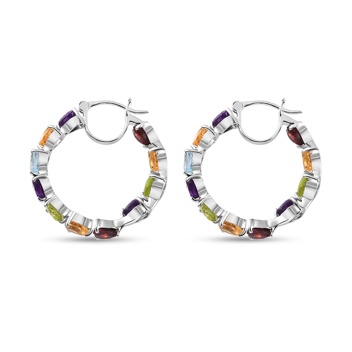 Multi Gemstone Inside Out Hoop Earrings in Platinum Over Sterling Silver 10.60 ctw image number 3