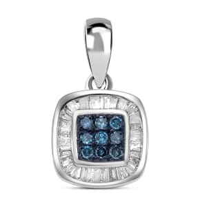 I1-I2 Venice Blue Diamond and Diamond Pendant in Platinum Over Sterling Silver 0.25 ctw
