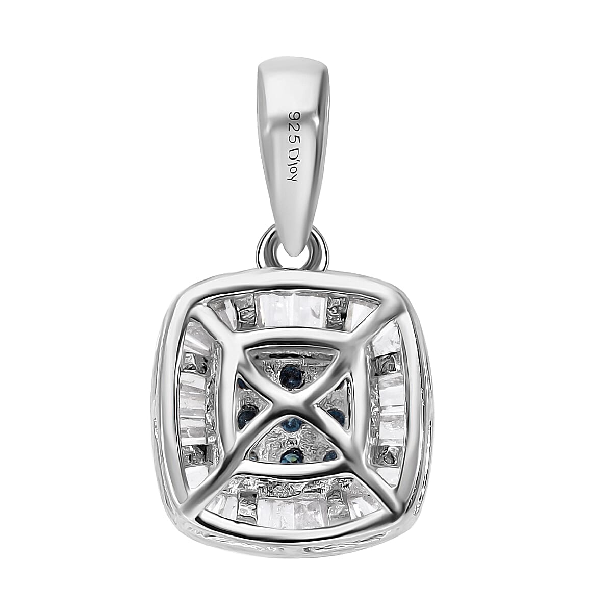 I1-I2 Venice Blue Diamond and Diamond Pendant in Platinum Over Sterling Silver 0.25 ctw