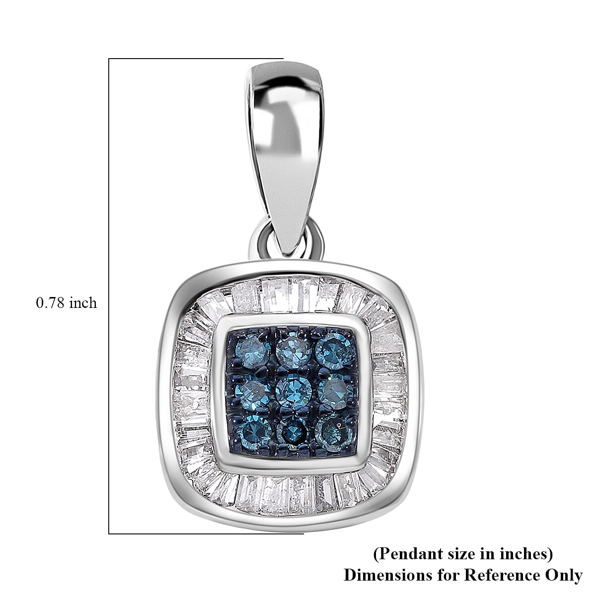 I1-I2 Venice Blue Diamond and Diamond Pendant in Platinum Over Sterling Silver 0.25 ctw