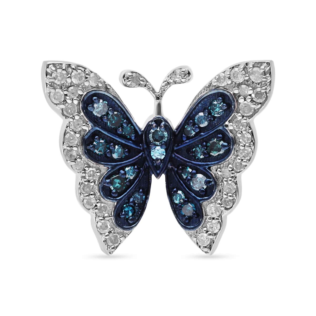 Venice Blue Diamond I1-I2 and Diamond Butterfly Pendant in Platinum Over Sterling Silver 0.33 ctw image number 0