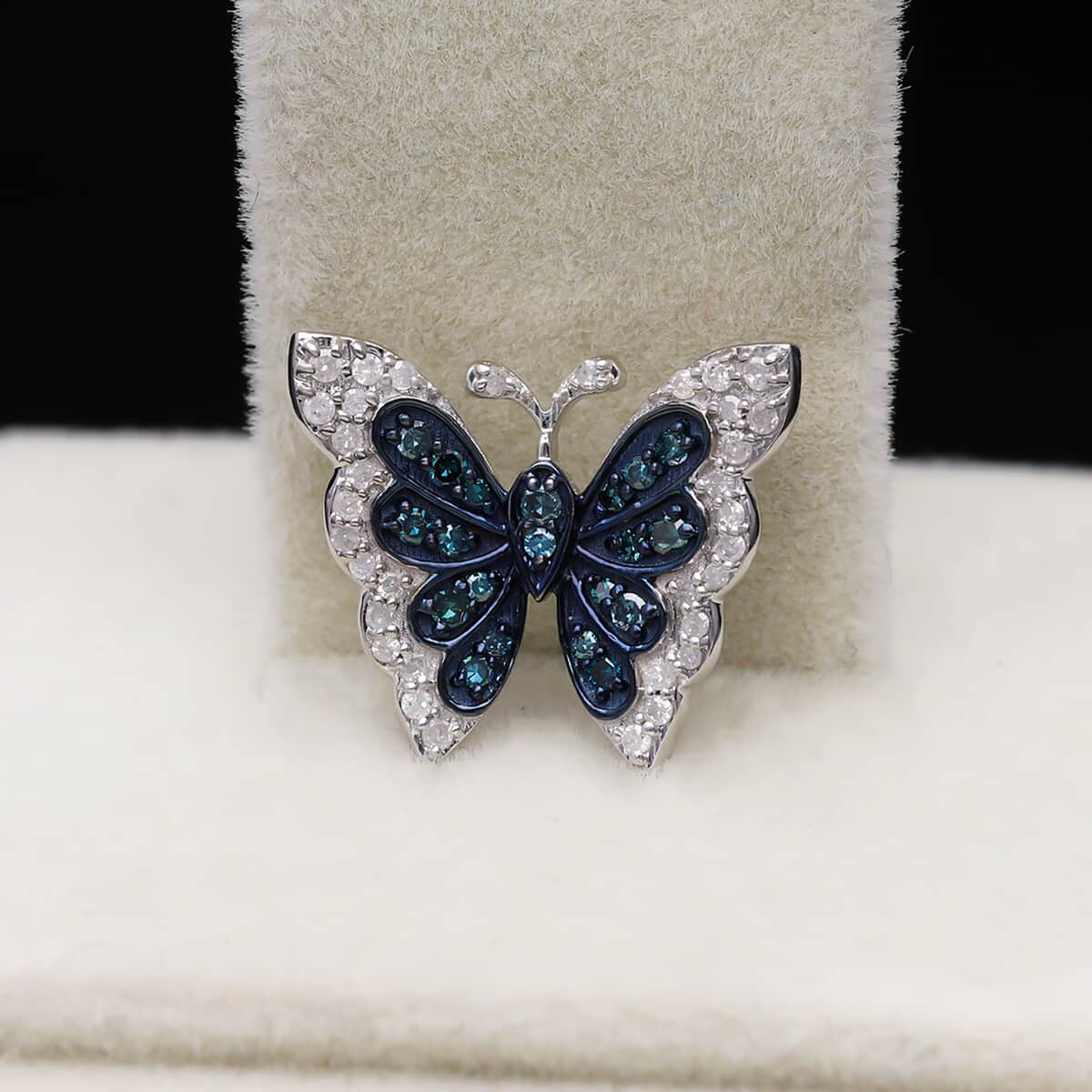 Venice Blue Diamond I1-I2 and Diamond Butterfly Pendant in Platinum Over Sterling Silver 0.33 ctw image number 1