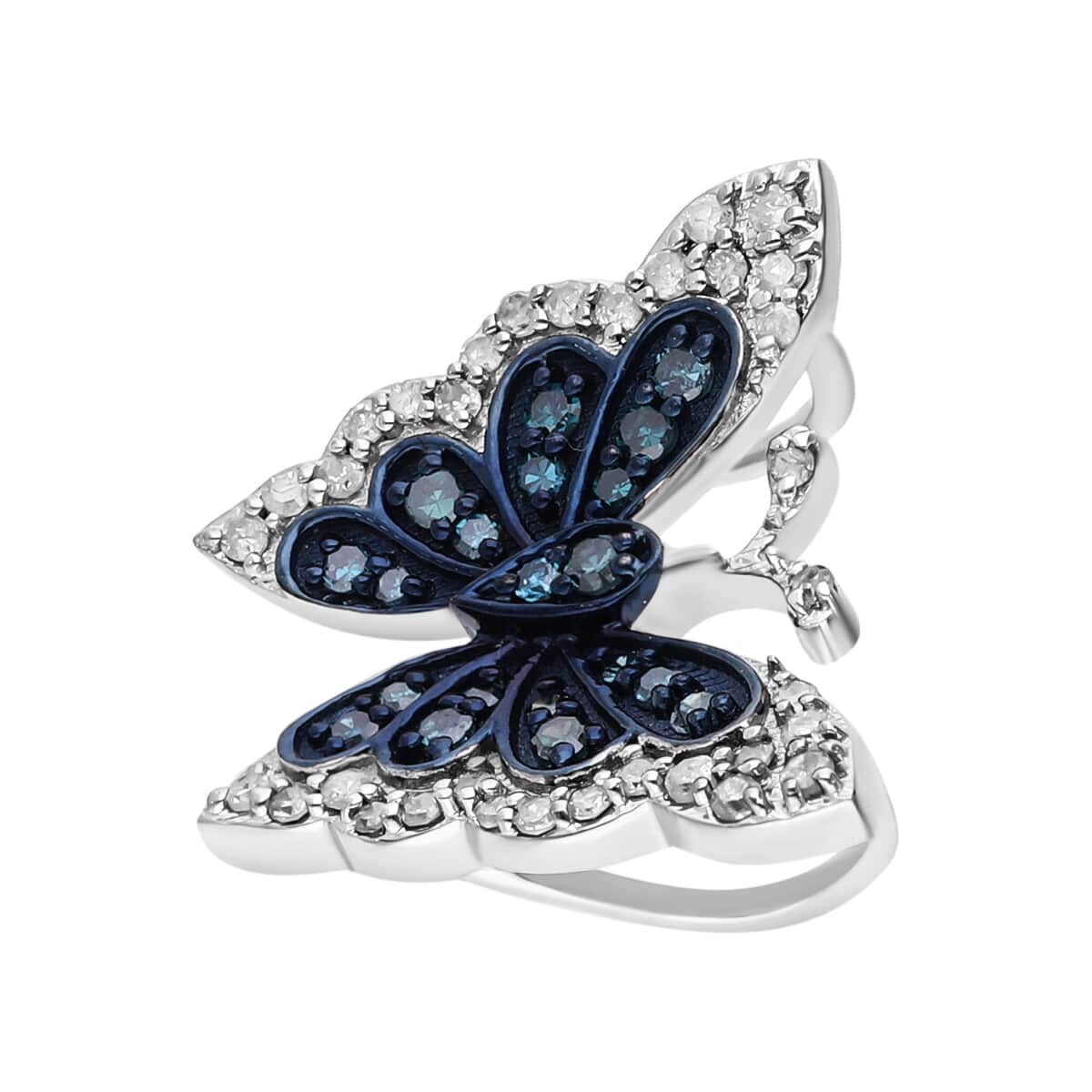 Venice Blue Diamond I1-I2 and Diamond Butterfly Pendant in Platinum Over Sterling Silver 0.33 ctw image number 3