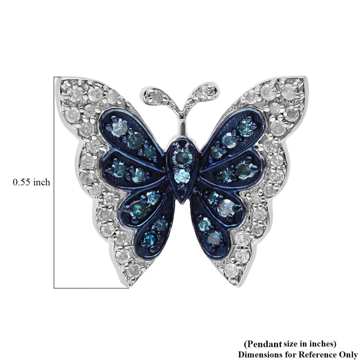 Venice Blue Diamond I1-I2 and Diamond Butterfly Pendant in Platinum Over Sterling Silver 0.33 ctw image number 5